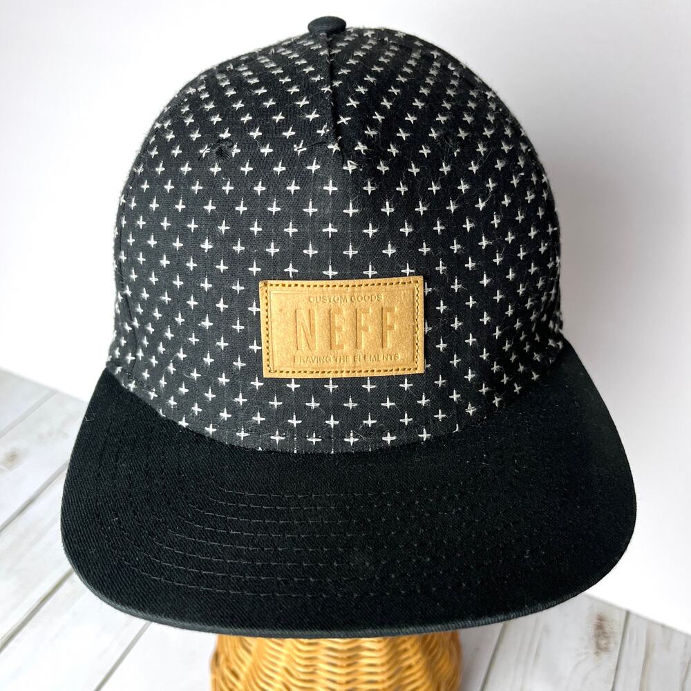 Neff Custom Goods Black Adjustable Buckle Flat Bill Hat Cap Embossed Patch